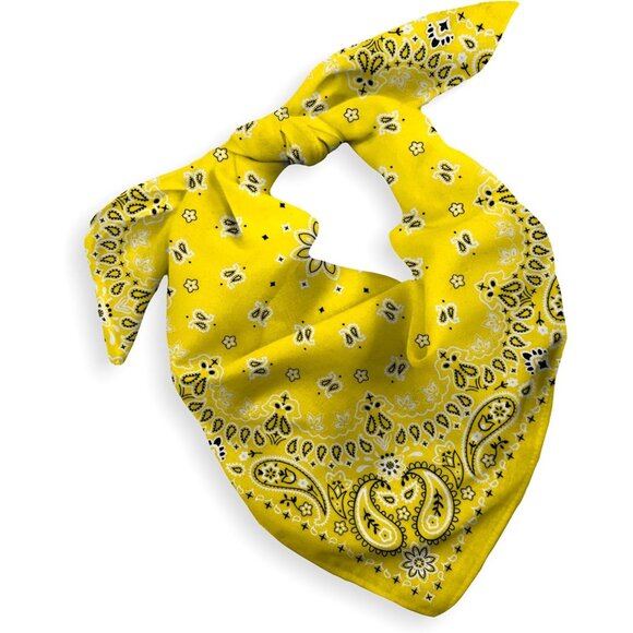 Women's Yellow Cotton Bandana Large Cowgirl Imported Handkerchief Headband Scarf - Picture 1 of 7